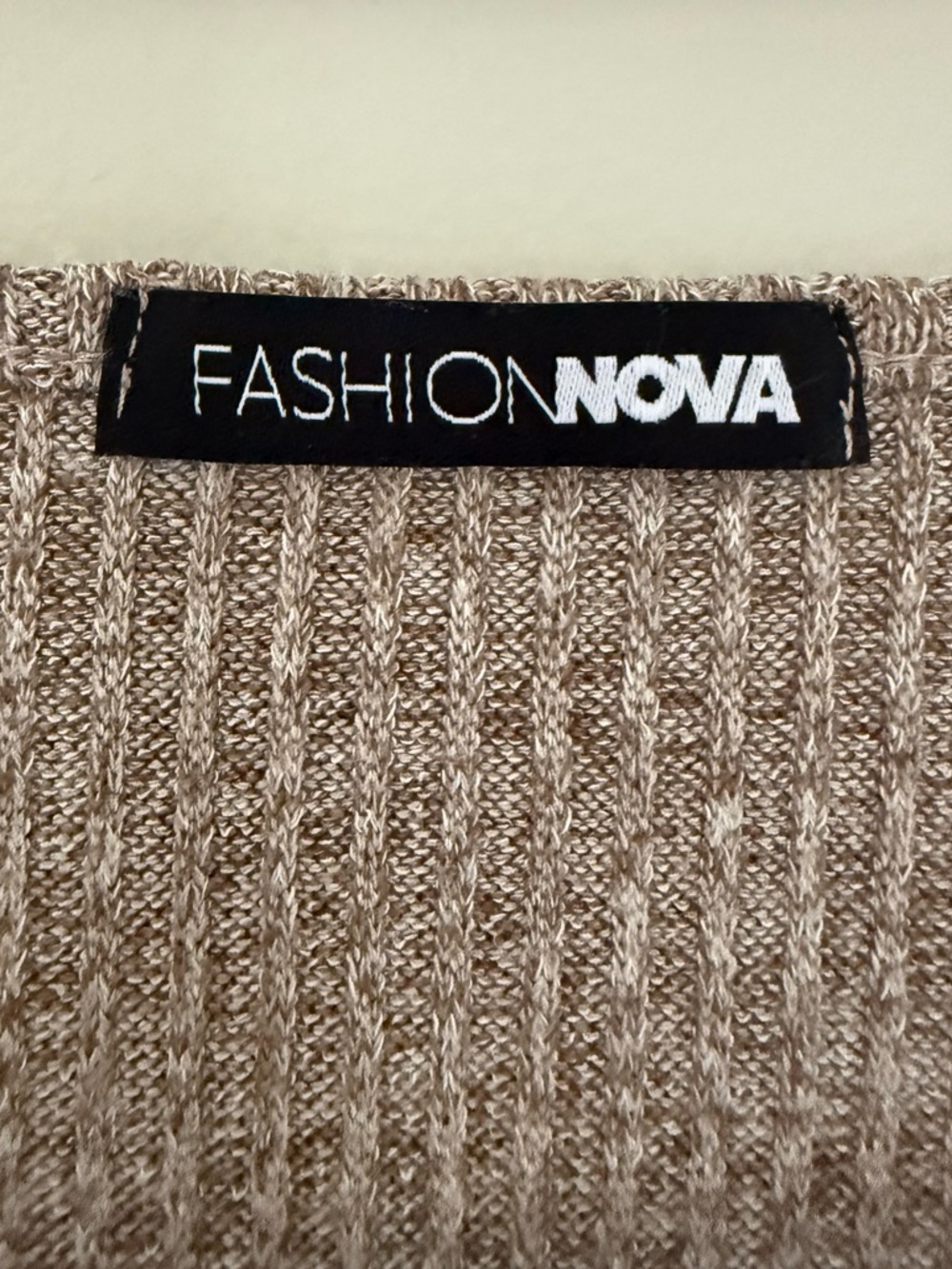 FASHION NOVA Ribbed Button-Front Square Neck Long Sleeve Crop Top Taupe EUC - Picture 5 of 10